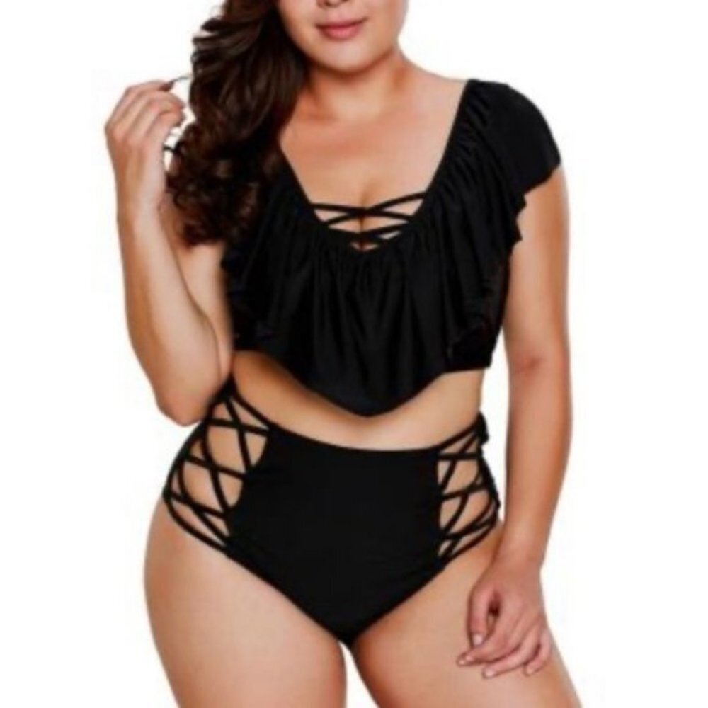Boutique Sexy Black Criss Cross Two Piece Swim Suit